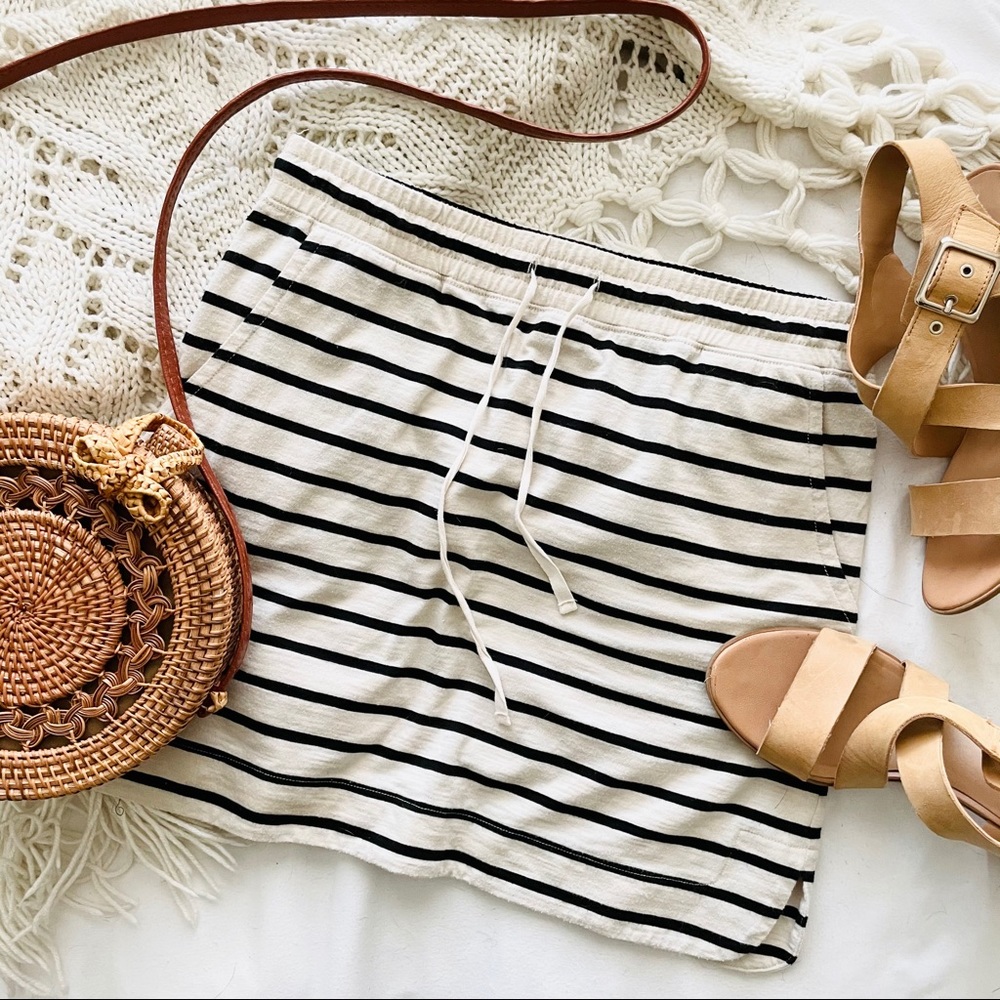 LOFT Black Cream Stripe Nautical Jersey Knit Skirt
